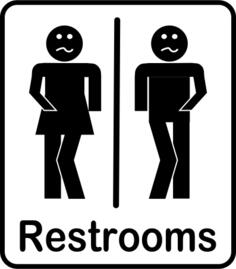 Vector clip art of comic black male and female rectangular toilet signs