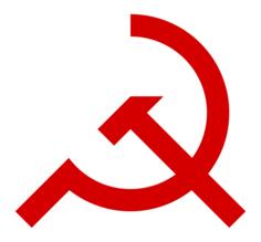 Vector illustration of tilted sickle and hammer red sign