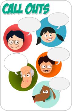 Vector graphics of cartoon characters with talk bubbles