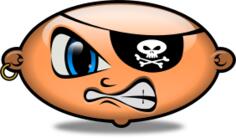 Vector drawing of Glass-style emoticon of an angry pirate character