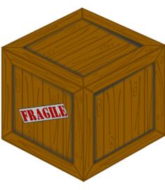 3D vector drawing of a wooden crate with fragile load