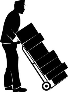 Hotel service staff pushing trolley with boxes vector illustration