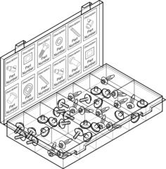 Vector clip art of selection of screws in a container