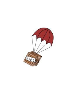 Vector drawing of parachute delivery of box of Bibles