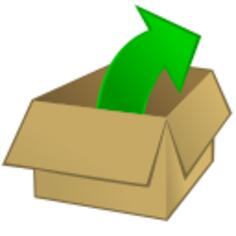 Vector clip art of cardboard box with an outward arrow