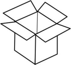 Vector line art image of open cardboard box