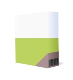 Vector illustration of purple and green software box with barcode