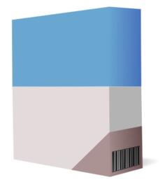 Vector clip art of purple and blue software box with barcode