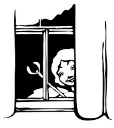 Vector image of girl looking out window