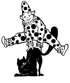 Vector illustration of clown jumping over cat
