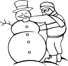 Boy making a snowman line art vector graphics