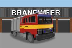 Fire truck in front of fire house vector image