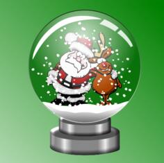 Santa and raindeer in snow globe vector illustration