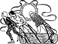 Vector image of hauling the Yule log