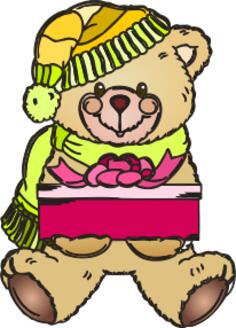 Holiday teddy bear with gift vector illustration