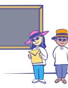 Vector clip art of kids in front of a blackboard