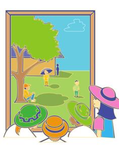 Vector image of kids looking out window