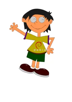 Cartoon kid with Debian logo shirt vector drawing