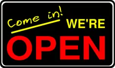 We're open door sign vector illustration