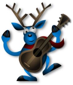 Vector image of dancing raindeer with guitar