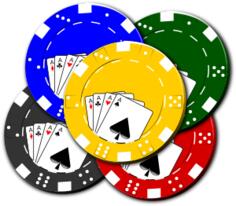 Vector drawing of casino chips with poker card design