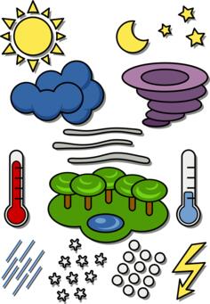 Vector image of cartoon weather forecast color symbols