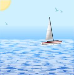 Sea scene with windsurfing boat vector illustration