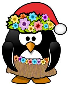 Hula penguin ready with Christmas hat vector clip art