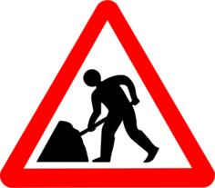 Digging roadworks ahead warning sign vector drawing