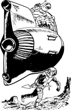 Vector clip art of astronauts on spacecraft expedition
