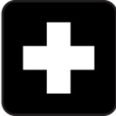 Black and white vector drawing of icon or symbol for a first aid point in NPS.