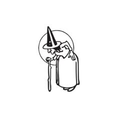 Very old witch with stick vector clip art