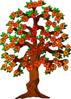 Red blossoms on a tree vector drawing