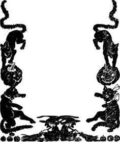 Cats and witches frame vector clip art