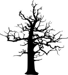 Silhouette drawing of Halloween large dead tree