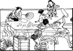 Pounding mochi scene vector drawing