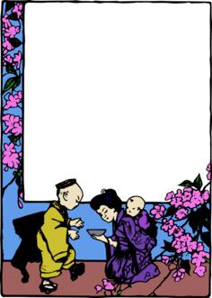 Asian family color frame vector illustration