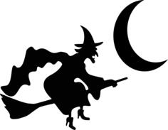 Vector image of flying witch with half Moon
