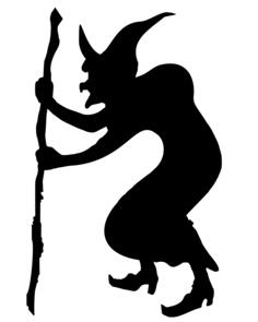 Vector drawing of an old witch with stick