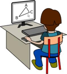 Boy using computer vector drawing