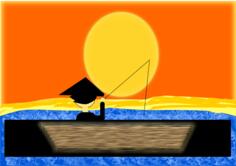 Fishing under sunset vector image