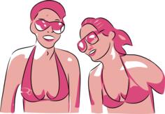 Vector graphics of girls at beach
