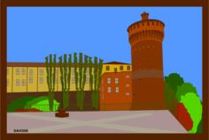 Torrione di Lodi town vector postcard