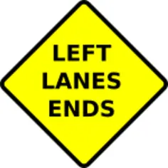 Left lane ends caution sign vector image