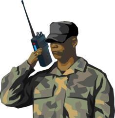 Soldier with walkie talkie radio vector drawing