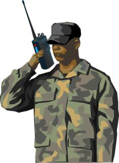 Soldier with walkie-talkie radio vector image