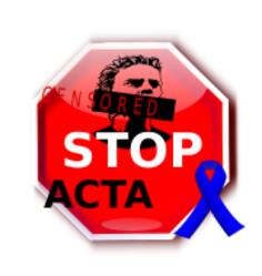Stop ACTA sign with blue ribbon vector image