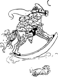 Kids on rocking horse vector drawing