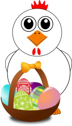 Chicken behind behind Easter eggs basket vector illustration