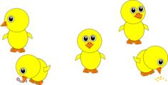 Cute yellow chicks eating vector image